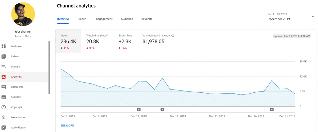 YouTube Income Reports and YouTube Adsense Earnings Screenshot